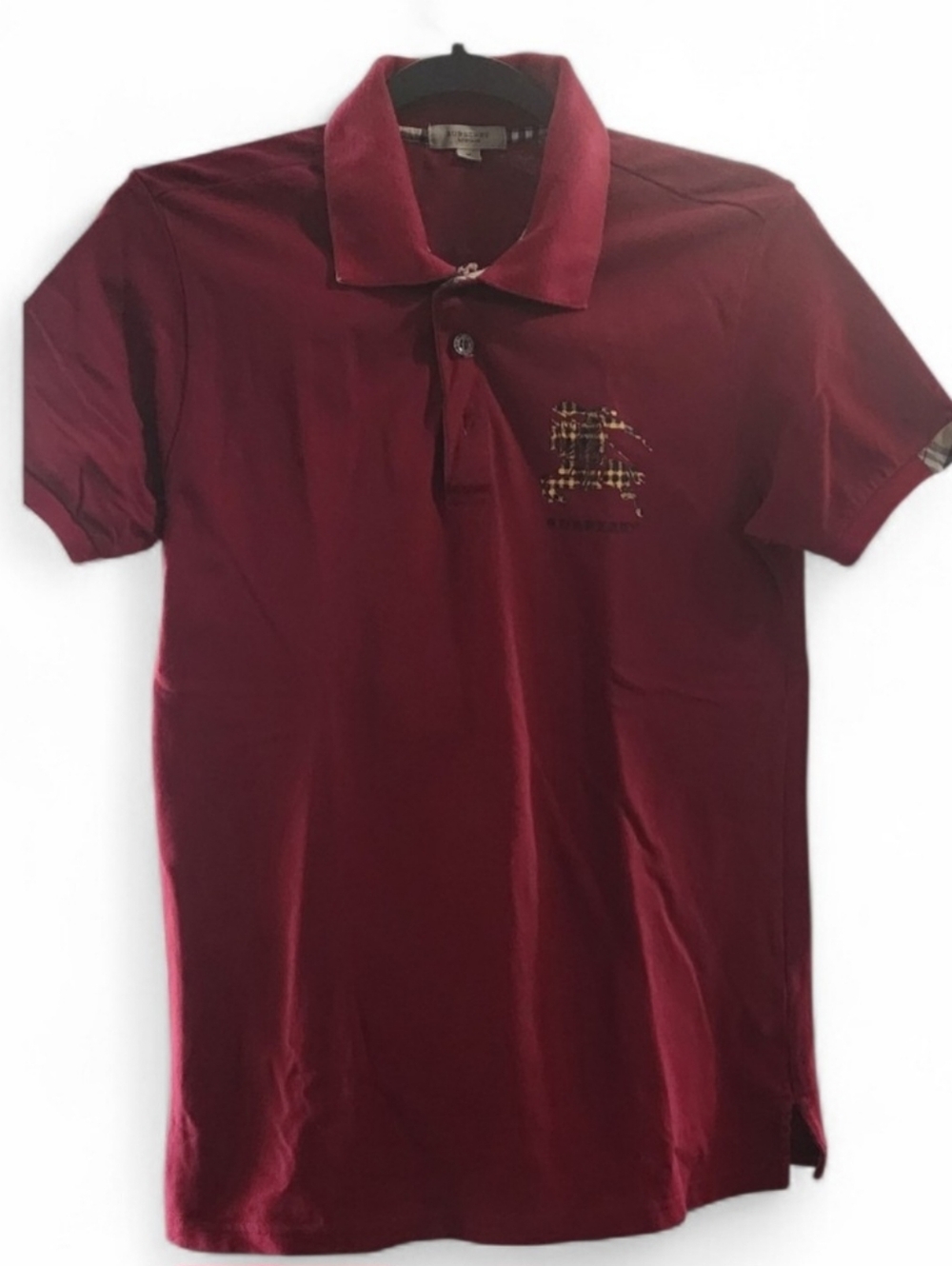 EUC Burberry Burgundy Polo with Signature Check Motif